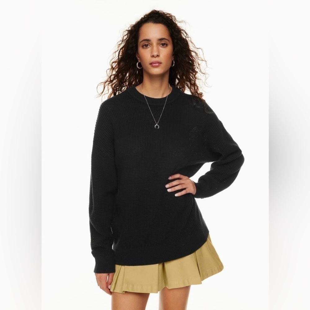 Aritzia Wilfred Free Hillside Sweater Black 100% Wool Crewneck Waffle Knit S - Picture 12 of 13